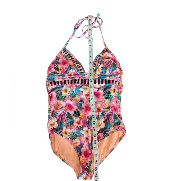 OP One Piece Swimsuit Bathing Suit Tropical Floral Cut Out Detail Vintage Size M - Picture 6 of 7